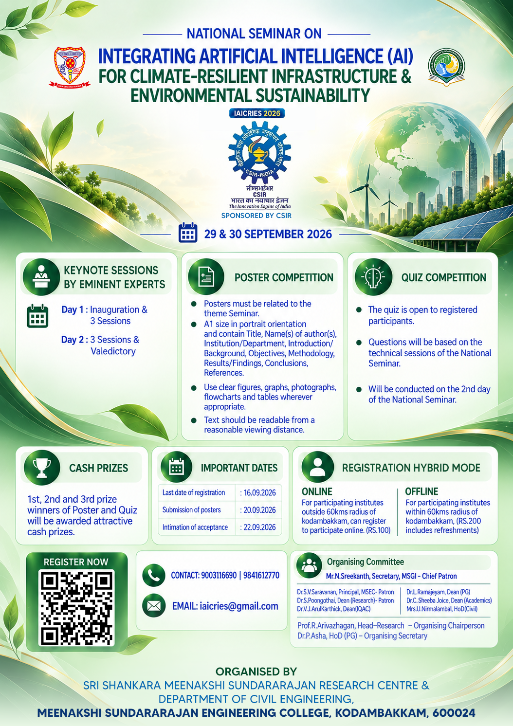 IAICRIES 2026 - National Seminar on Integrating Artificial Intelligence for Climate-Resilient Infrastructure & Environmental Sustainability